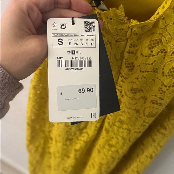 Zara Yellow Lemon Lace Bodycon Midi Knee Length Dress Small - Picture 3 of 4
